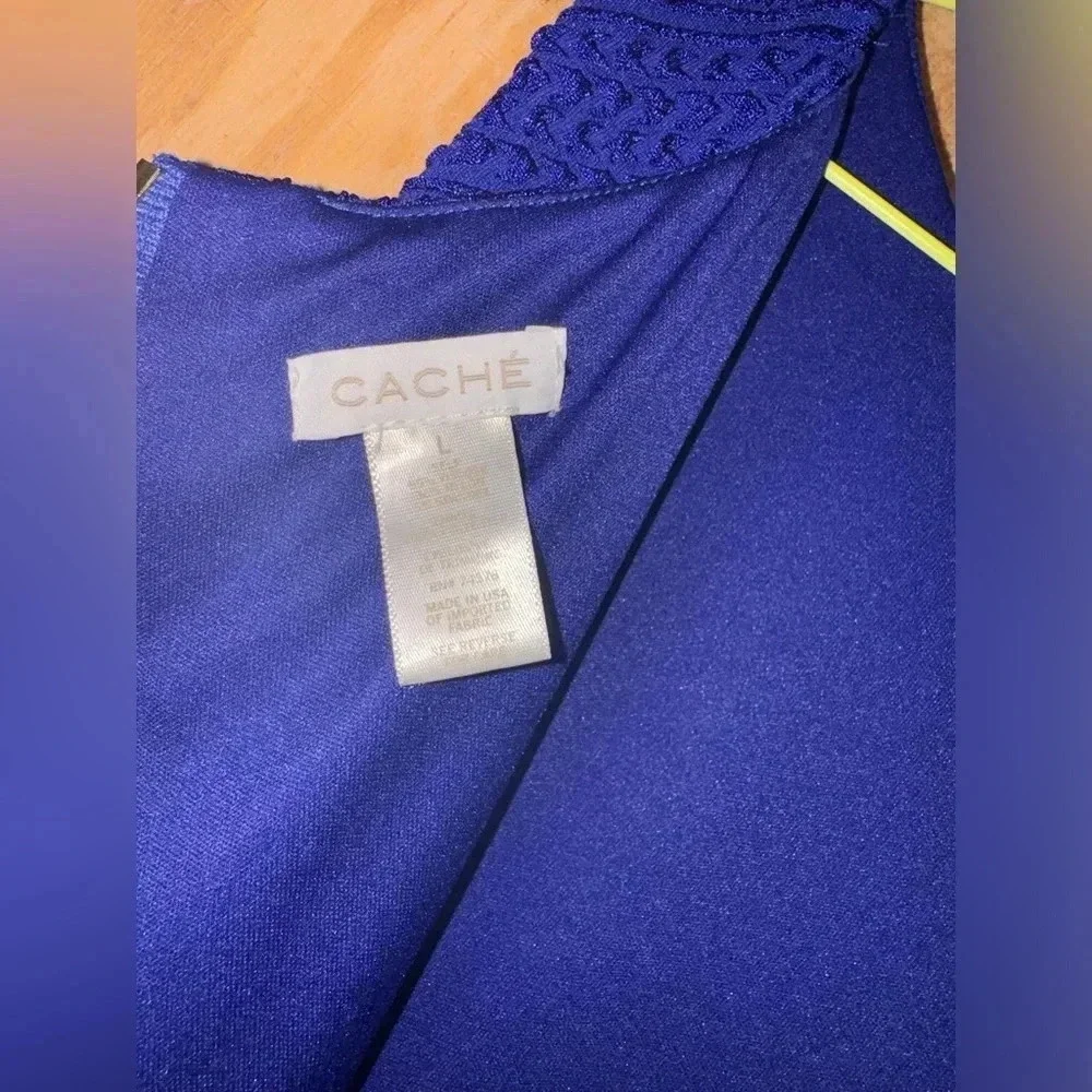 Designer Cache Royal Blue Sheath Embossed Dress size large - Picture 8 of 10